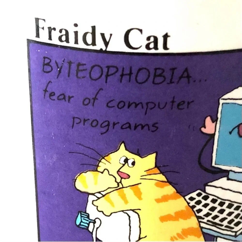 Hallmark mug funny computers cats coffee tea Fraidy afraid programs printouts - Picture 3 of 9